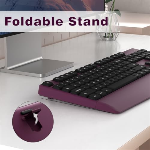 Ergonomic Wireless Keyboard and Mouse Combo with Wrist Rest, Black Burgundy