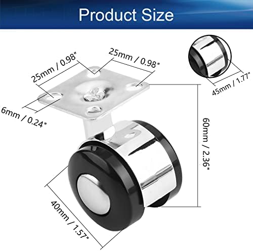 8pcs Swivel Caster Wheels Alloy Plate Mounted Caster Wheel for Office Chair 1.57inch Black Silver