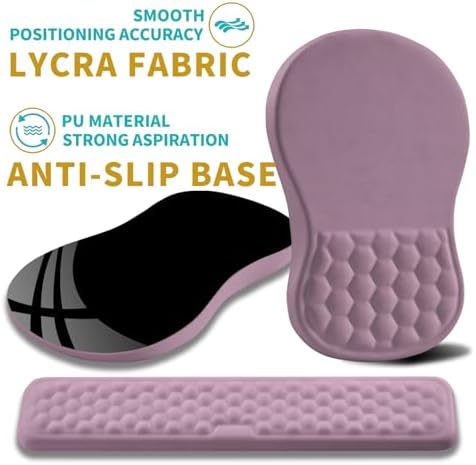 Hokafenle 2 in 1 Ergonomic Mouse Pad Wrist Support & Wrist Rest for Computer Keyboard Set, with Relieve Carpal Tunnel Pain Massage Bulge and Full Memory Gel Design (2In1 Set, Purple)