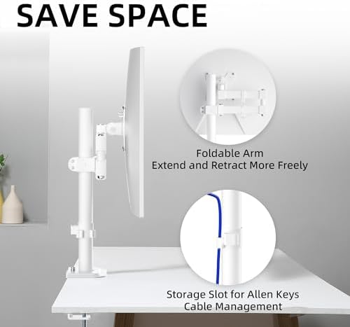 Bracwiser Monitor Mount Single Fully Adjustable Arm Monitor Arm Fits One Screen 13-32 inch 22lbs for Monitor Computer Screen 13 15 17 19 20 22 23 24 26 27 30 32 inch VESA 75 100, White(MD7421W)
