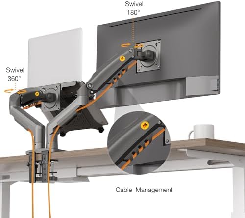 NB ERGONOMIC Laptop Mount with Adjustable Tray for 10-17”Notebook, Full Motion Arm with VESA Plate for 17-30”Monitor,Clamp-on Grommet Mounting F160-FP
