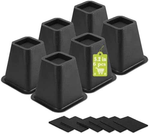 6 Pack Furniture Risers 6 Inch, Bed Risers Heavy Duty for Table Desk Couch Chair Sofa Cabinet Bed Frame Dorm, Square Table Leg Risers Lift Height 6", Black