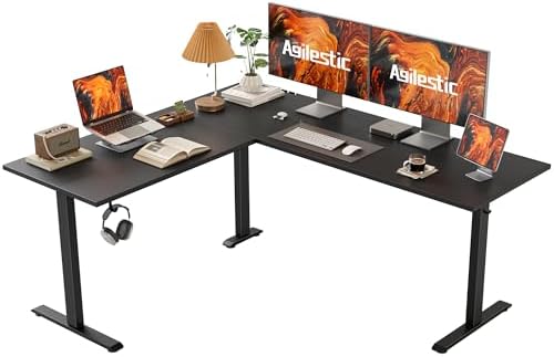 Agilestic 63 x 55 Inch L Shaped Electric Standing Desk, Black