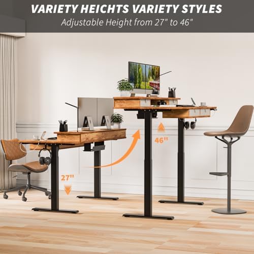 Kingant Electric Standing Desk with 4 Drawers, Height Adjustable 55"x 30"