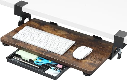ETHU Small Keyboard Tray Under Desk with C-Clamp, 19.7x11.81", Walnut