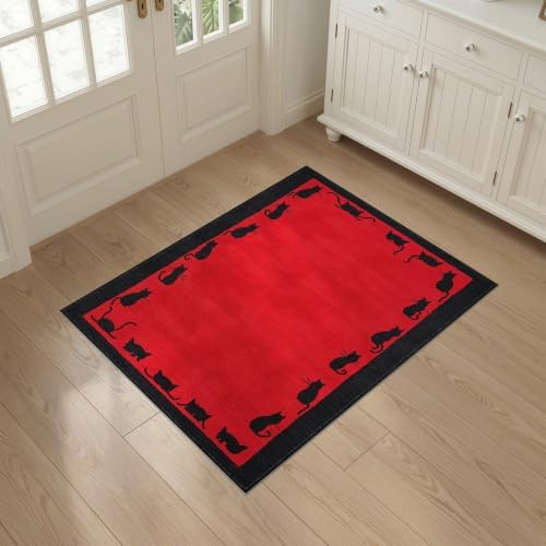3'x5' Red Cat Crimson Artistic Washable Area Rug