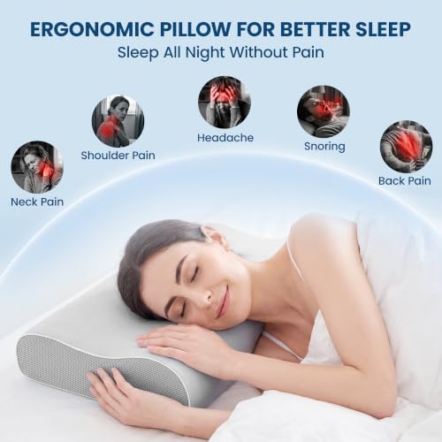 Cervical Neck Pillow for Neck Pain Relief, Odorless Memory Foam Pillow with Adjustable 2 Heights, Cooling Bed Pillow Neck Support Pillow for Side, Back & Stomach Sleepers, Standard Size(Grey)
