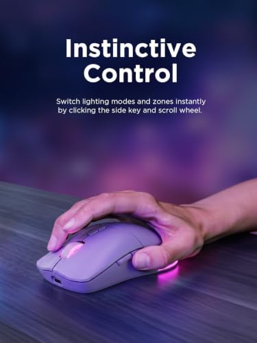 Lenovo Legion M220 Wireless RGB Gaming Mouse, Tri-Mode (Bluetooth, 2.4GHz & Wired), 5000 DPI Optical Sensor, 2-Zone RGB Lighting, 100Hr Battery, 7 Buttons, USB-C Rechargeable, Aurora Purple