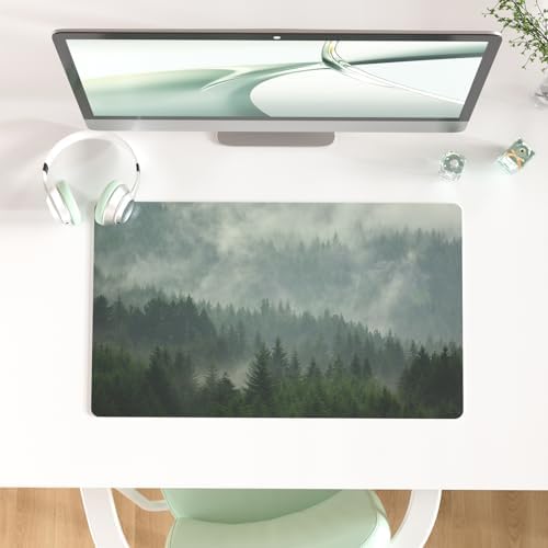 Faux Leather Large Mouse Pad, Office Desk Mat, 23.6"x13.8", Foggy Forest