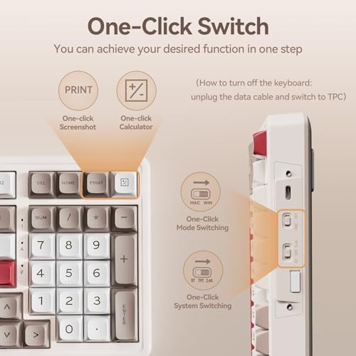 AUSDOM H98 Wireless Bluetooth Mechanical Keyboard, BT5.3/Type-C/2.4G Tri-Mode Hot Swappable Custom Gaming Keyboards, Gasket, RGB, Numpad, Computer Keyboard for Mac/Win/Office, 98 Keys(Clicky Sound)