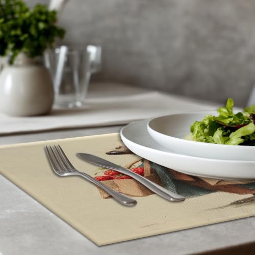 Hedgehog Delivery Berry Placemats, Carries Bags Place Mats for Dining/Kitchen Table Waterproof Washable Linen Heat Insulation Dinner Table Mats 12X18 in 8 Pcs