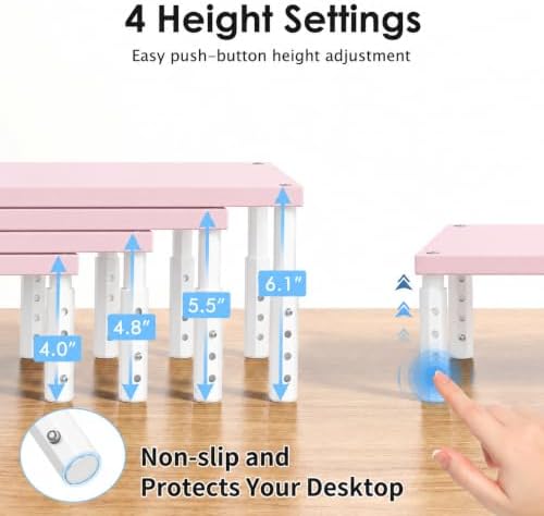 OPNICE Adjustable Monitor Stand Riser for Desk, Wood Computer & Laptop Stand, Desk Organizers and Accessories, Office Desk Accessories & Workspace Organizer for Home Office Supplies, Pink
