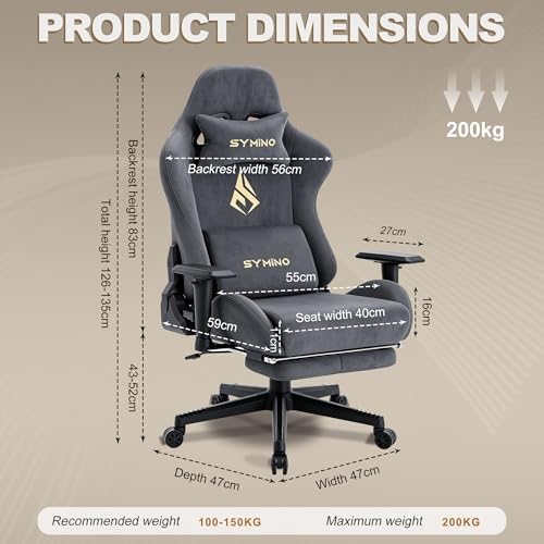 Gaming Chair with Footrest, Up/Down Armrests, Suede Fabric Ergonomic Office Chair, 155° Recline Computer Chair for Desk, Darkblue