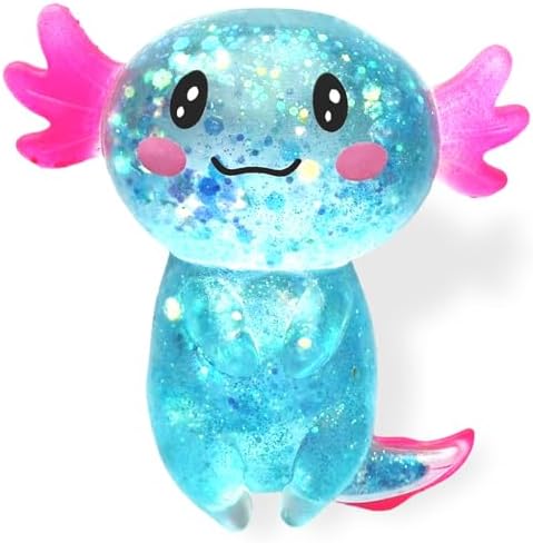 Axolotl Squishy Stress Relief Toy Glitter Fidget Toys Cute Malt Sugar Axolotl Toy Fidget Toys for Kids Youth Adult, Party Favors Anxiety Relief Squishy Toys(Blue)