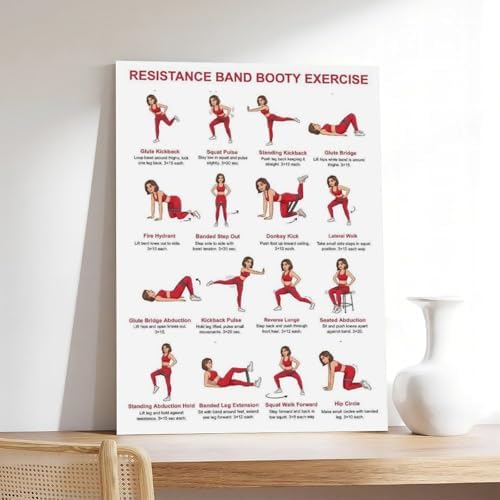 Resistance Band Glute Leg Workout Lower Body Loop Band Exercises for Women Beginner Home Workout Chart Fitness Canvas Poster Wall Art for Living Room Bedroom Decor Frame 24x36inch