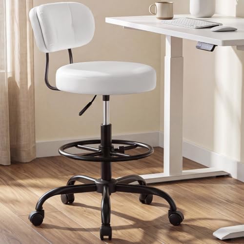 Homkdom Drafting Chair, White PU Leather