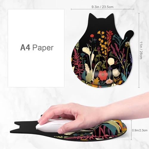 Ergonomic Mouse Pad with Wrist Rest, Cute Cat Memory Foam Padded Pain Relief Non-Slip Wrist Support Mouse Mat for Gaming Work Computer Laptop, Funny Office Supplies Desk Accessory, Plants