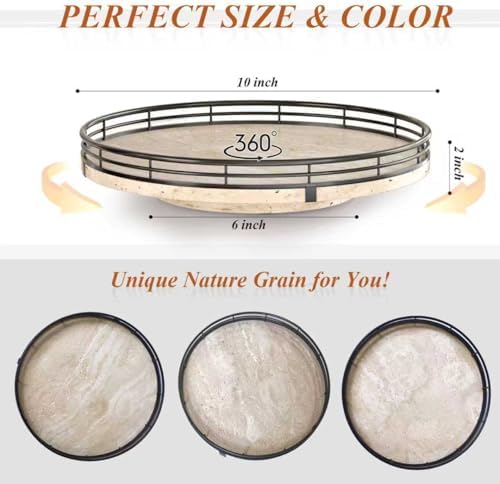 AMH 10-Inch Italian Travertine Lazy Susan with Black Metal Frame