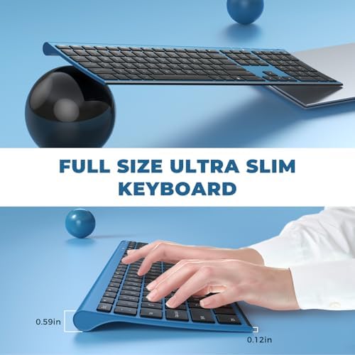 Vssoplor Wireless Keyboard and Mouse, Rechargeable Ultra Slim, Black Blue