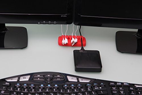 Heaviest Cable Organizer on the Market! Compact and Weighted Desktop Cord Holder for Desk and Nightstand, Eco-Friendly Silicone, No Bad Smell, Bundled with 4 Reusable Cable Ties! (Red)