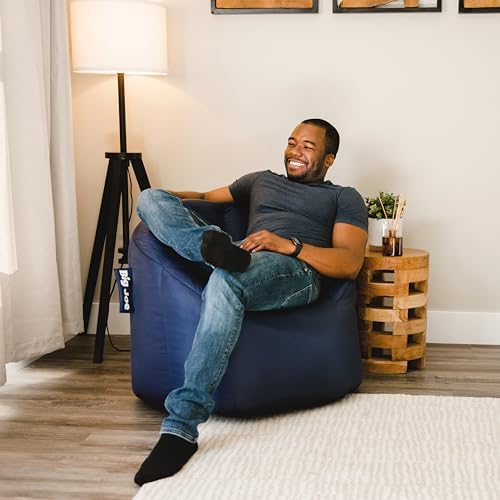 Big Joe Milano Bean Bag Chair for Kids, Teens, Adults, Durable Easy-Clean Navy Smartmax, Nylon Polyester Blend, Lightweight Seat for Reading Nook and Gaming, 2.5 Foot Refillable