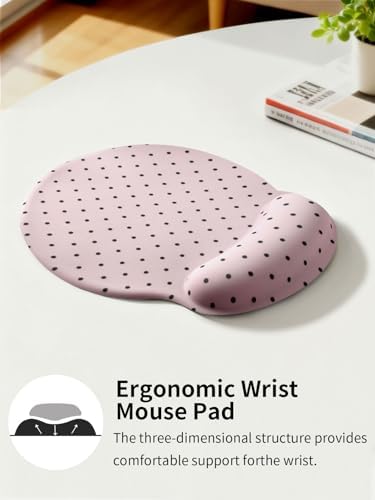 Seorsok Cute Black Polka Dot Mouse Pad with Gel Wrist Support Mouse Pad,Ergonomic Aesthetic,Comfortable Mousepad for Office Game Work Computer,Pain Relief Mousepad with Non-Slip Silicone Base,Pink