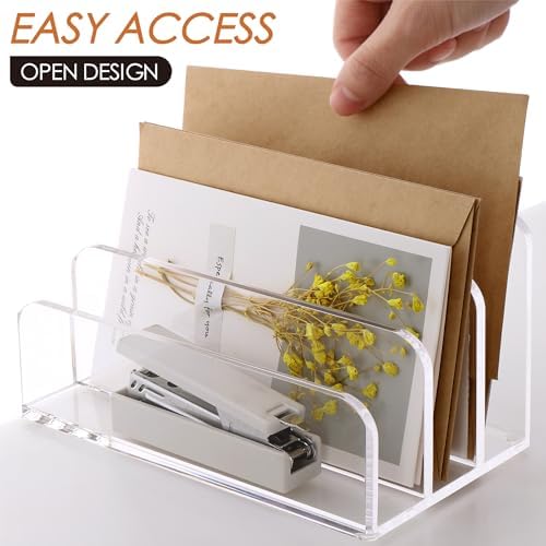 SANRUI Clear Acrylic Mail Organizer for Desk, Mail Holder 3-Slot