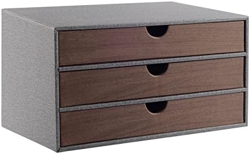 Cloth-effect Faux Leather Desk Organizer File Cabinet Executive Office Supplies Desktop Filing A4 Contract Document Stackable Storage Box with 3 Drawers (Grey)