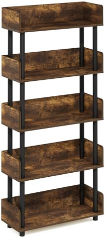 Furinno TURN-N-TUBE 5-Tier Display Shelf, Storage Shelves, Book Shelf, Open Shelves with Rounded Corner Top Edges, for Organization and Storage, Living Room, Home Office, Amber Pine