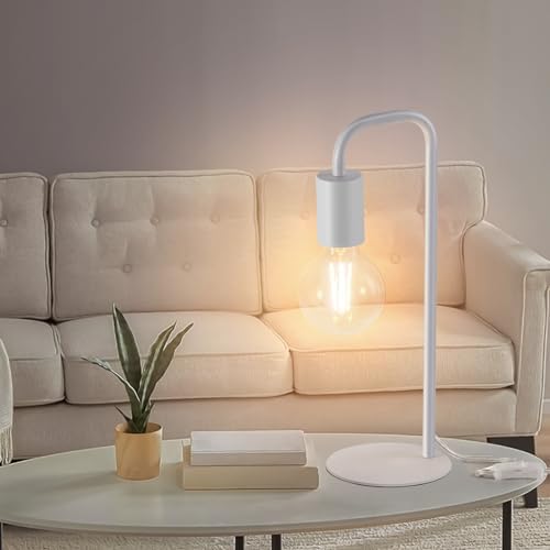 Industrial Modern White Table Lamp 13.5", for Desk or Bedside