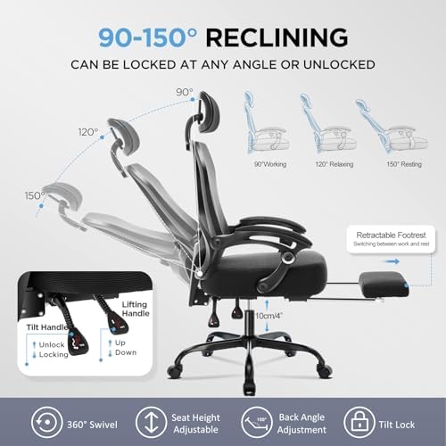 Ergonomic Office Chair with Footrest,Ultra Thick Desk Chair,Black