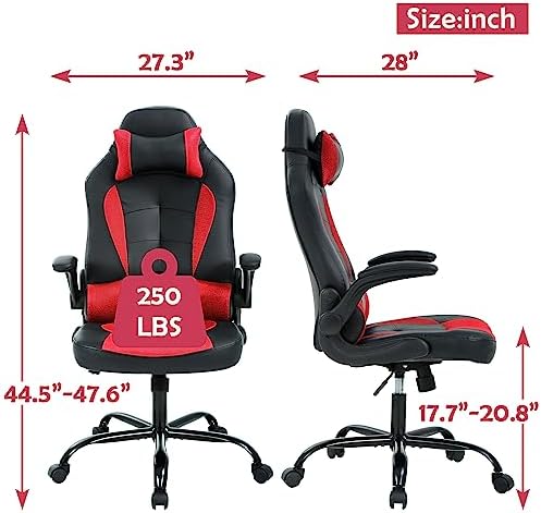 Office High Back Leather Gaming Chair, Comfortable Big and Tall, Height Adjustable Heavy Duty, Racing with Headrest & Lumbar Support (Red)