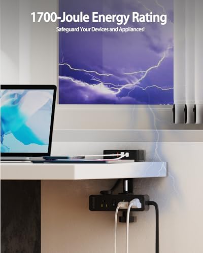 HOPOW Dual Layer Desk Clamp Power Strip, 13 Outlets 4 USB, 10FT Cord, Black
