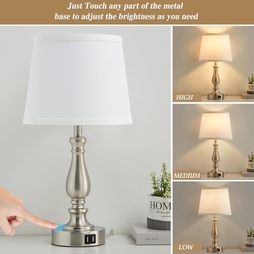 EJIAXIN Table Lamps for Bedrooms Set of 2 - Touch Bedside Lamps with USB C+A Ports,Dimmable White Nightstand Lamps for End Tables, Farmhouse Night Stand Lamps for Living Room Bed Side Guest Room