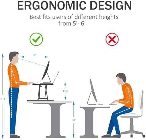 Aconcept Extra-Slim 24 x 14 inch Black Lift Standing Desk Converter, Manual Adjustable Height Sit Stand up Desk Riser, Compact for Monitor or Laptop Workstation