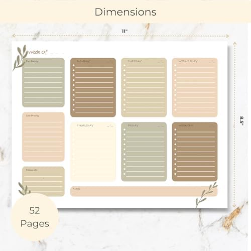 BLU MONACO | Earth Tones Weekly To-Do Notepad | 52-Sheet Tear-Off Weekly Planner with Goals & Priorities | Natural Desk Organizer with Calendar Layout