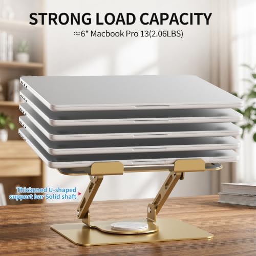SOUNDANCE 360 Rotating Laptop Stand, Adjustable Riser,10-17", Gold