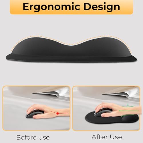 Gel Mouse Pad with Wrist Support, Ergonomic Mousepad with Wrist Rest, Gaming Mouse Pad with Soft Cushion & Non-Slip PU Base & Concave Design & Pain Relief, for Home Office Computer Laptop, Black