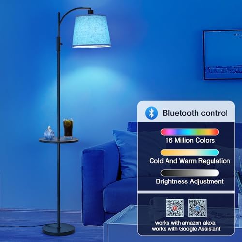 AIDENOEY Smart Floor Lamp with Side Table, Alexa & Google Assistant