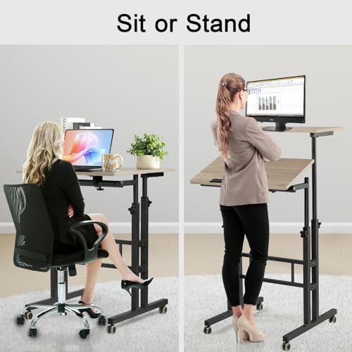 Hadulcet Mobile Standing Desk Adjustable Height with Charging Station