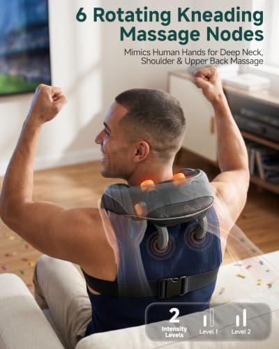 Cordless 4D Shiatsu Neck & Shoulder Massager with Heat, Home Office Travel
