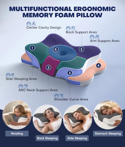 Ultra Pain Relief Cervical Neck Pillow for Sleeping, 5X Support Ergonomic Contour Pillow for Deep Sleep, Cooling Memory Foam Pillows for Adults, Orthopedic Bed Pillow for Side Back, Stomach Sleepers