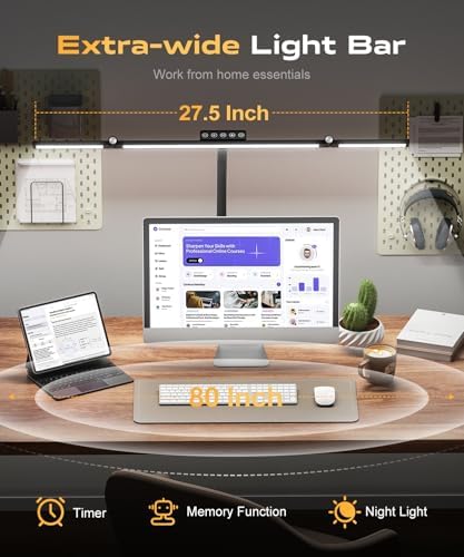 LED Desk Lamps for Home Office, Desk Light with Remote & Touch Control, Motion Sensor Auto On/Off,Stepless Dimming, 5CCT, Eye-Caring Desk Lamp with Clamp for Reading,Study,Dual Monitors,Black