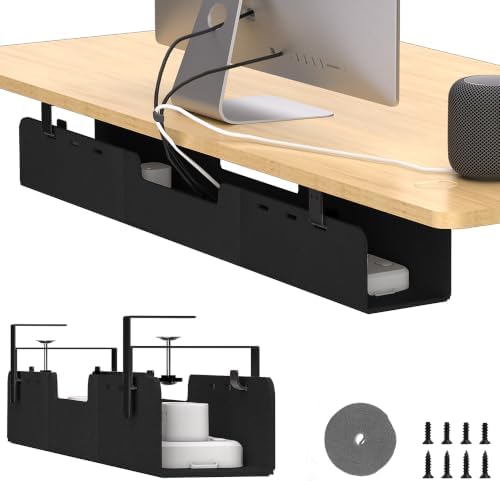 No-Drill Under Standing Desk Cable Management,31.5" L,Black