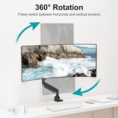MOUNT PRO Single Monitor Mount for Max 43 Inch Ultrawide Computer Screen, Premium Aluminum Heavy Duty Monitor Arm Holds 6.6lbs to 33lbs, Gas Spring Full Motion Display Desk Stand, VESA Mount