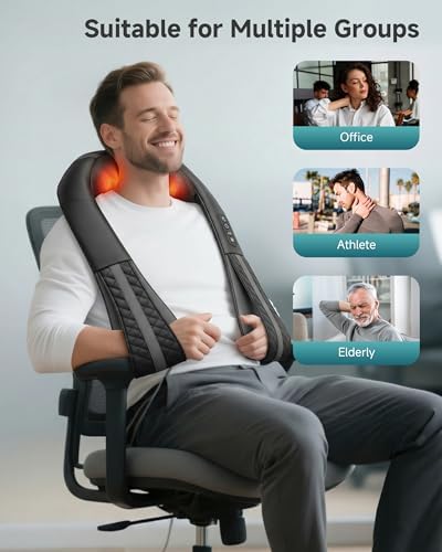 Cordless Neck Massager With Heat, Deep Tissue Shoulder & Back Massager