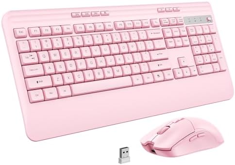 KOPJIPPOM Wireless Keyboard and Mouse Set with Quiet Keys, 2.4G Full Size Ergonomic Keyboard with Wrist Rest, Protective Covers, Soft Touch Silent Design for Windows, Computer, PC and Laptop