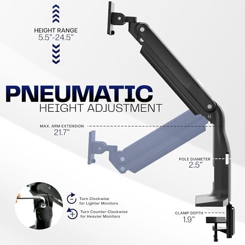 VIVO Aluminum Ultrawide Monitor Stand, Classic, Fits up to 49 inch Computer Screens, Single Articulating Pneumatic Arm, C-Clamp and Grommet Desk Mount, Max VESA 200x100, Black, STAND-V100H