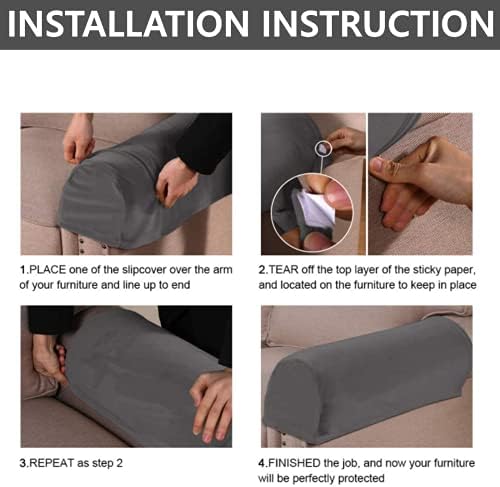 2 Pack Velvet Stretch Armrest Covers - Non Slip Sofa Chair Covers, Soft Elastic Arm Protectors for Living Room Couch, Office Chair, Recliner (Grey)