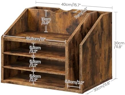 CHOEZON Wooden Desk Organizer with Adjustable Partitions, Rustic Brown
